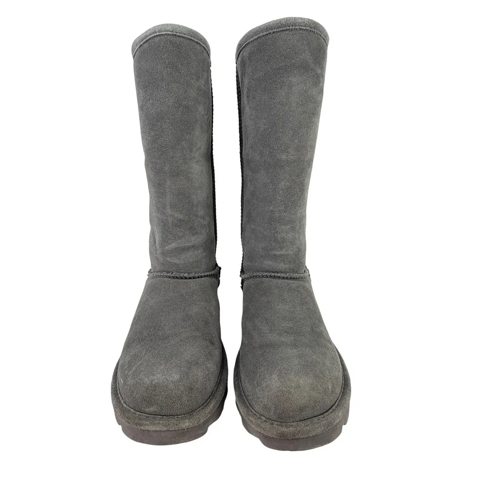 Bearpaw Womens 8 Elle Tall 1963W Charcoal Grey Suede Sheepskin Wool Blend Boots
